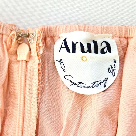 🏷️ARULA 'C' Orange Pink Floral Puff Sleeve Organza Fit Flare Mini Dress 3X - Picture 11 of 12